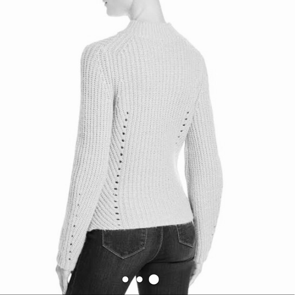 Rebecca Taylor Ribbed Navy Sweater Mock Neck Wool Blend Size L NWT $295 - Picture 6 of 9